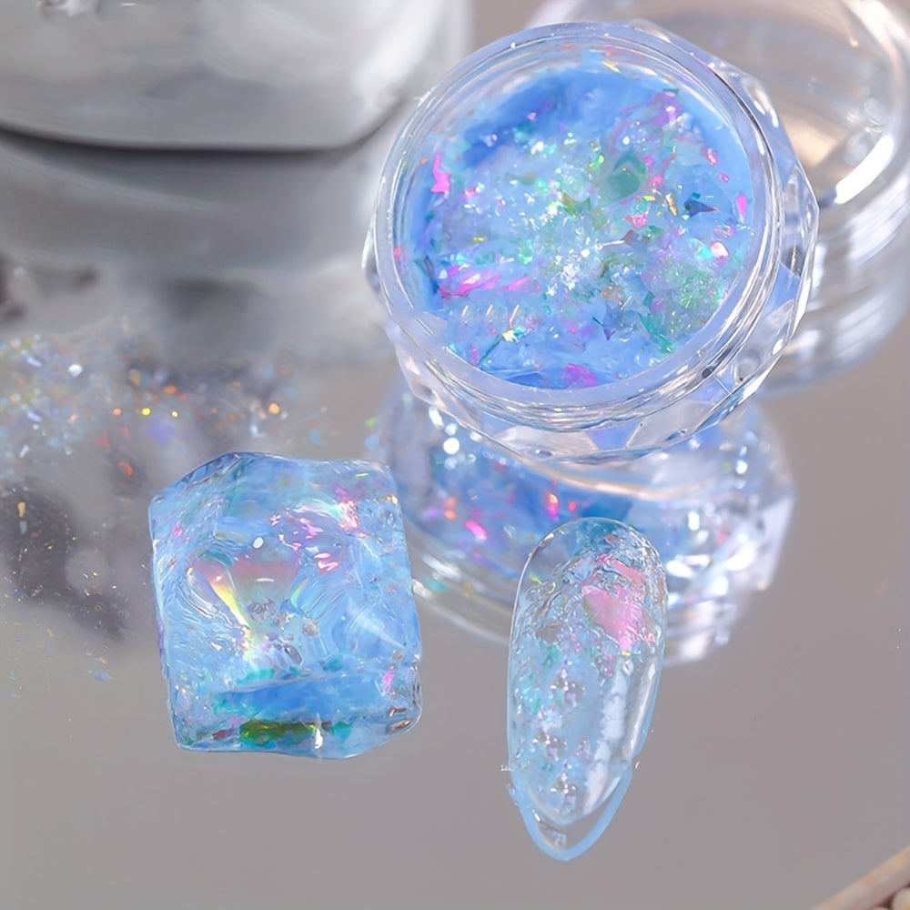 1 Box of Aurora Opal Glitter Flakes, 5 Colors Dreamy Cloud Brocade Nail Art Flakes, Shimmering Iridescent Holographic Sparkle Sequins for DIY Nail Design